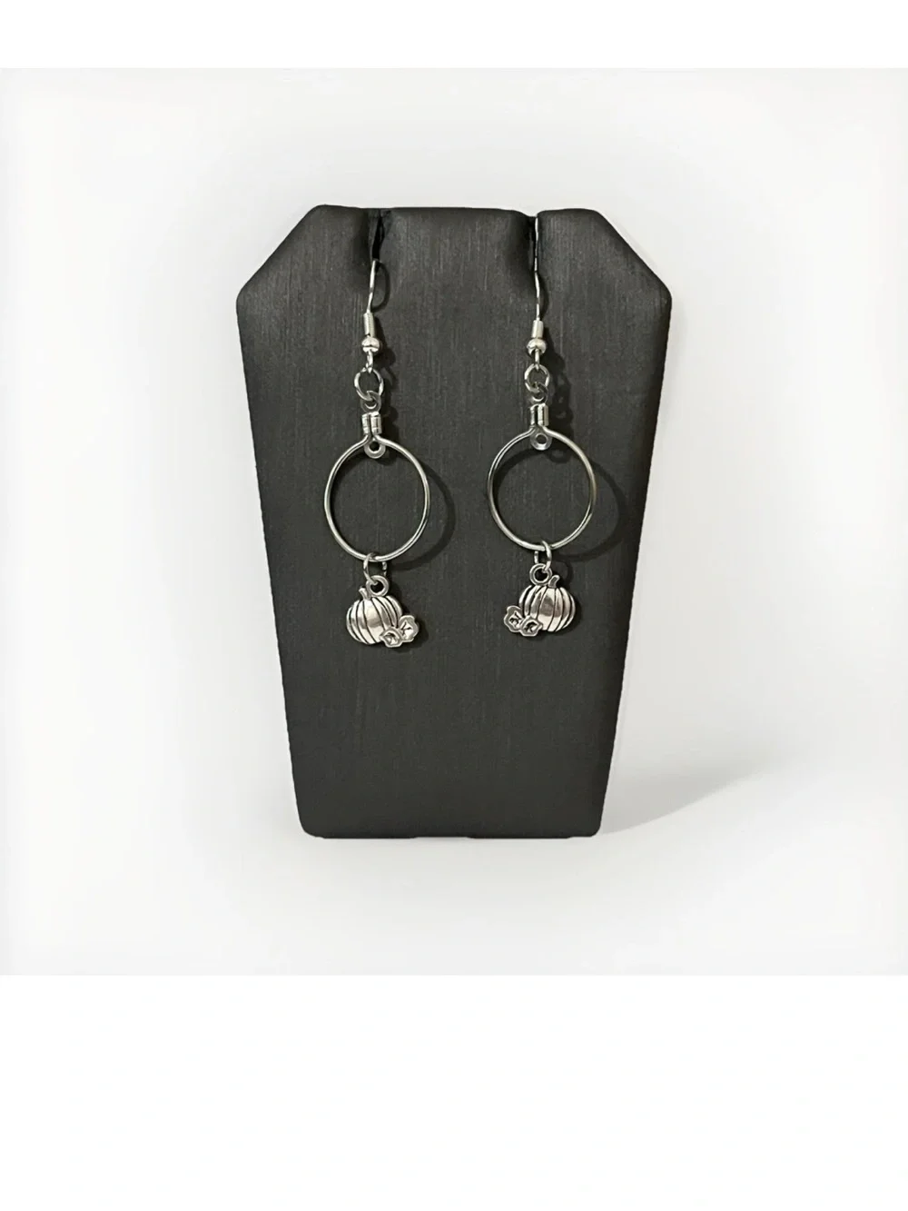 Silver Pumpkin Hoop Earrings Goth Spooky Halloween Dangle Drop Charm Jewelry